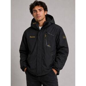 Moerdeng Mens Mountain Ski Jacket Black‎ Fleece Lined Waterproof Hooded Coat L